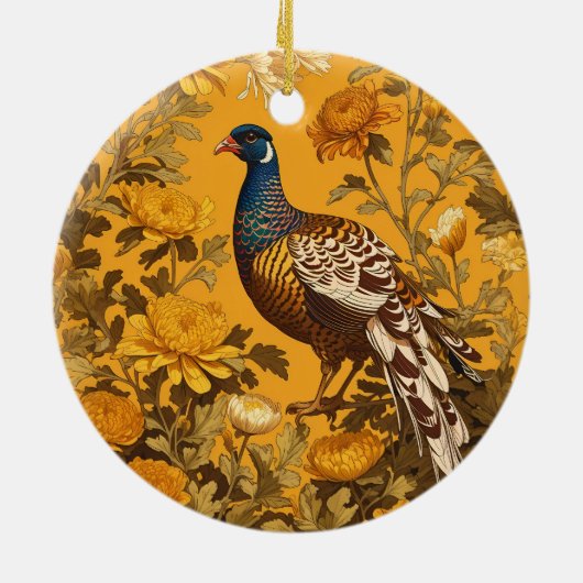 Elegant Pheasant William Morris Inspiriert Keramik Ornament (Hinten)