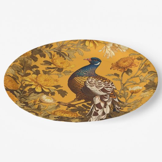Elegant Pheasant William Morris Inspiriert Pappteller (Schrägansicht)