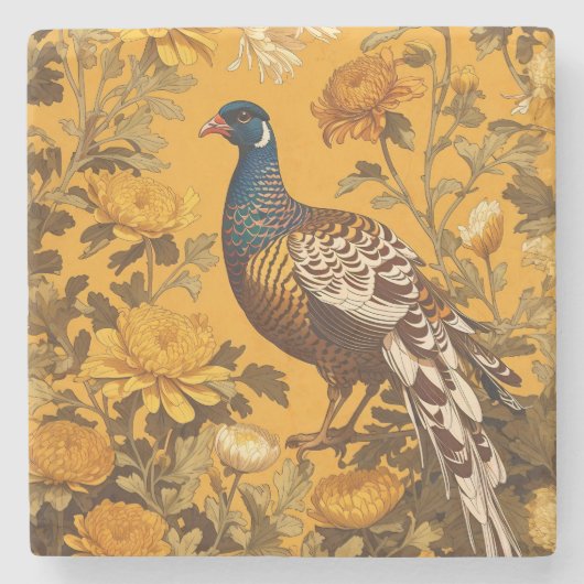 Elegant Pheasant William Morris Inspiriert Steinuntersetzer (Vorderseite)