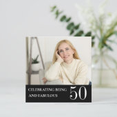 Elegant Photo 50th Birthday Black White Invitation Einladung (Stehend Vorderseite)