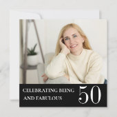 Elegant Photo 50th Birthday Black White Invitation Einladung (Vorderseite)