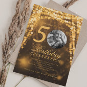 Elegant Photo 50th Birthday Gold Glam Lights Einladung