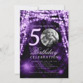 Elegant Photo 50th Birthday Purple Glam Lights Einladung (Vorderseite)
