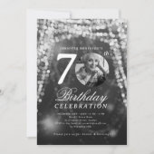 Elegant Photo 70th Birthday Silver Glam Lights Einladung (Vorderseite)