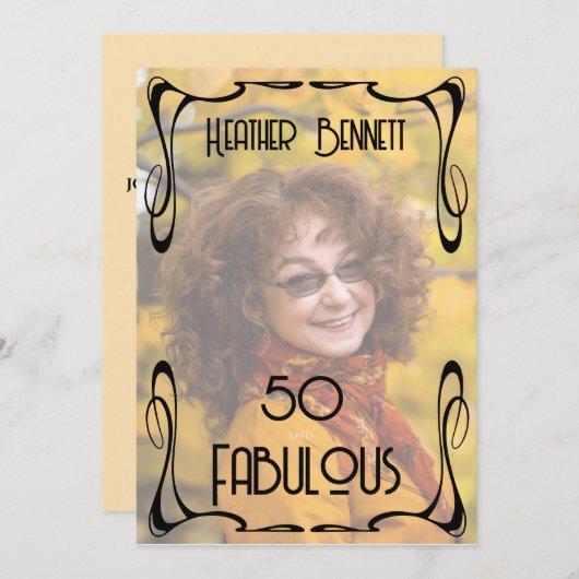 Elegant Photo Art Deco 50th Fab Birthday   Einladung (Vorne/Hinten)