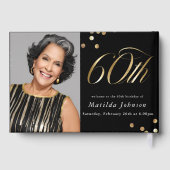 Elegant Photo Black and Gold 60th Birthday Gästebuch (Rückseite)