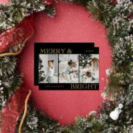 Elegant Photo | Black Merry and Bright Christmas Folien Feiertagskarte