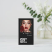 Elegant Photo Black QR Code Social Icons Makeup Visitenkarte (Stehend Vorderseite)