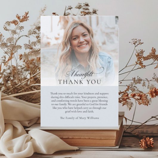 Elegant Photo Blue Christian Funeral Thank You Dankeskarte