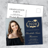 Elegant Photo Blue Graduation Party Einladungspostkarte