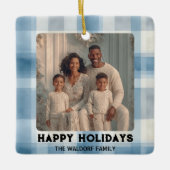 Elegant Photo Blue Plaid Christmas Ornament  (Vorderseite)