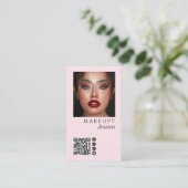 Elegant Photo Blush Pink QR Code Social Makeup Visitenkarte (Stehend Vorderseite)