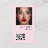 Elegant Photo Blush Pink QR Code Social Makeup Visitenkarte (Vorderseite)
