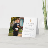 Elegant Photo Boy First Communion Folded Dankeskarte (Vorderseite)