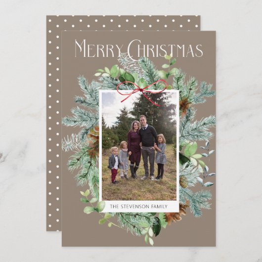 Elegant Photo Christmas Greenery Greeting Card (Vorne/Hinten)