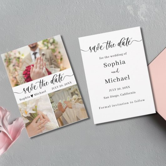 Elegant Photo Collage Save the Date Card Dankeskarte