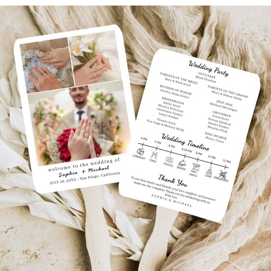 Elegant Photo Collage Wedding Program Fan Template Fächer
