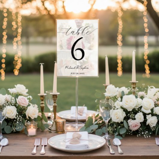 Elegant Photo Collage Wedding Table Number Card Tischnummer