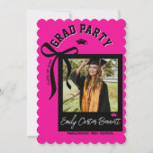 Elegant Photo Coquette Black Pink Bow Graduation  Einladung (Vorderseite)