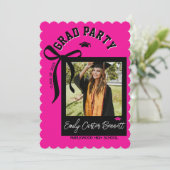 Elegant Photo Coquette Black Pink Bow Graduation  Einladung (Stehend Vorderseite)