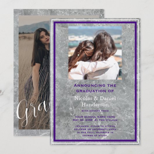 Elegant photo double graduation Announcement Einladung (Vorne/Hinten)