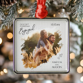 Elegant Photo First Christmas Engaged Ornament Aus Metall