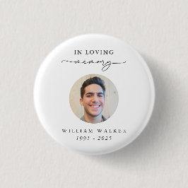 Elegant Photo Funeral Memorial In Loving Memory Button
