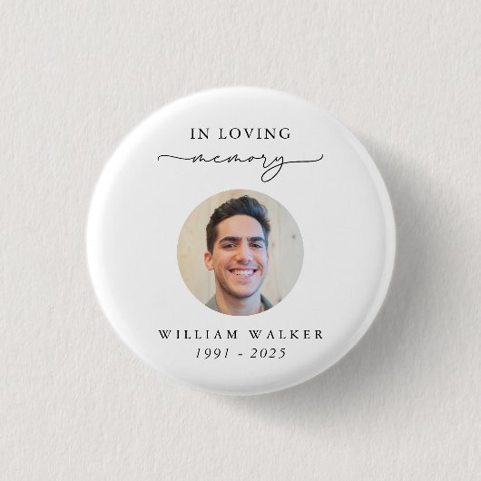 Elegant Photo Funeral Memorial In Loving Memory Button (Vorderseite)