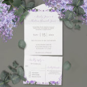 Elegant Photo Gold Geometric Purple Peony Wedding All In One Einladung