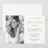 Elegant Photo Gold Script Minimal 40th Birthday Einladung (Vorne/Hinten)