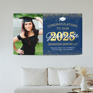 Elegant Photo Graduation Blue & Gold Banner
