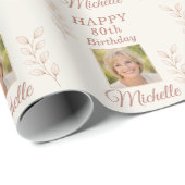 Elegant Photo Leaves Botanical 80th Birthday  Geschenkpapier (Rolleneckpunkt)