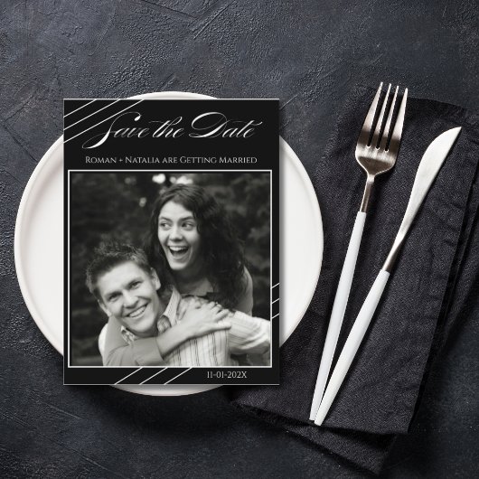 Elegant Photo Minimalist Black White Save the Date Postkarte