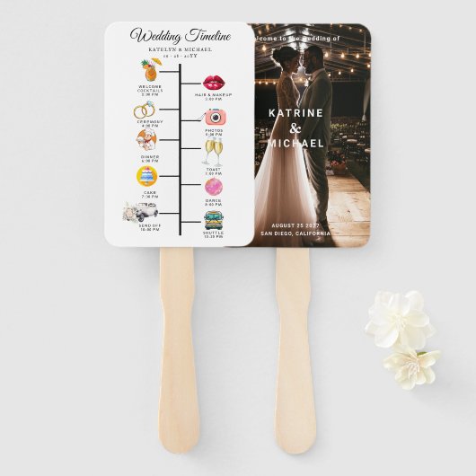 Elegant Photo Modern Wedding Program Hand Fan Fächer (Vorne und Hinten)