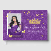 Elegant Photo Purple Quinceanera Real Gold Gästebuch (Vorderseite)