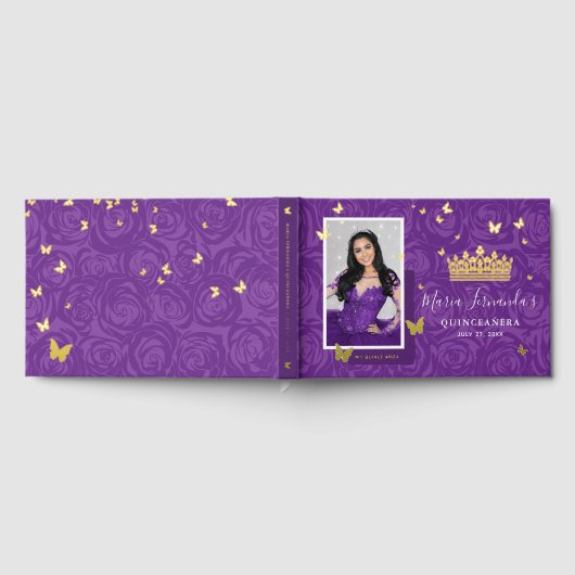 Elegant Photo Purple Quinceanera Real Gold Gästebuch (Voll)