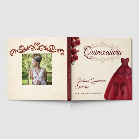 Elegant Photo Quinceanera 15th birthday Burgundy Gästebuch (Voll)