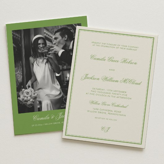 Elegant Photo Sage Green Wedding Einladung