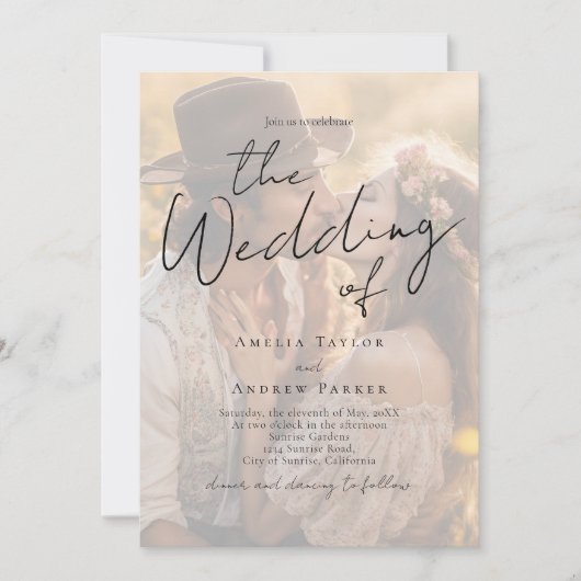 Elegant Photo Script Calligraphy QR Code Wedding Einladung (Vorderseite)