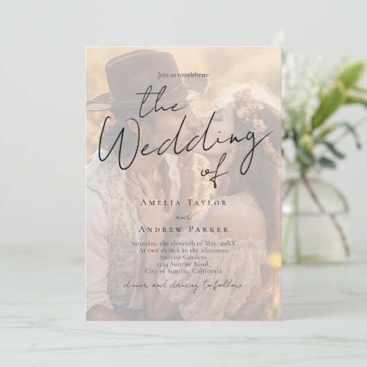 Elegant Photo Script Calligraphy QR Code Wedding Einladung (Stehend Vorderseite)