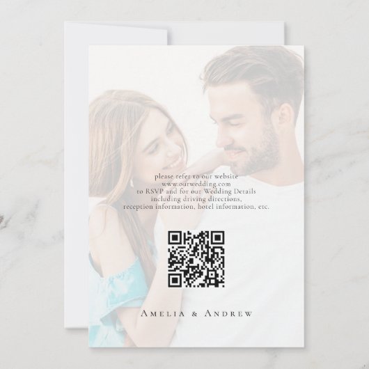 Elegant Photo Script Calligraphy QR Code Wedding Einladung (Rückseite)