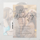 Elegant Photo Script Calligraphy QR Code Wedding Einladung (Vorne/Hinten)