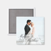 Elegant Photo Script Date Names Wedding Favor Magnet (Vorderseite/Rückseite)