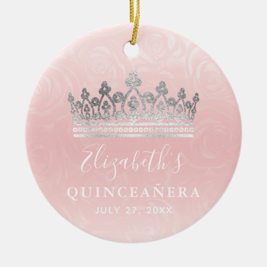 Elegant Photo Silver and Blush Pink Quinceanera Keramik Ornament (Vorne)