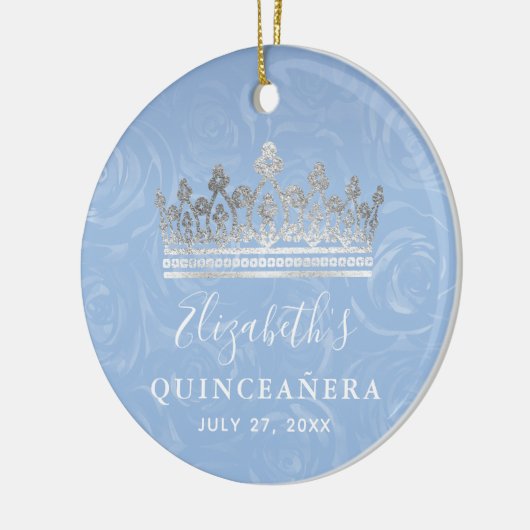 Elegant Photo Silver Light Baby Blue Quinceanera Keramik Ornament (Links)