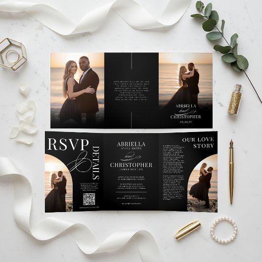 Elegant Photo Tri-Fold Wedding Invitation Dreifach-gefaltete Programmkarte