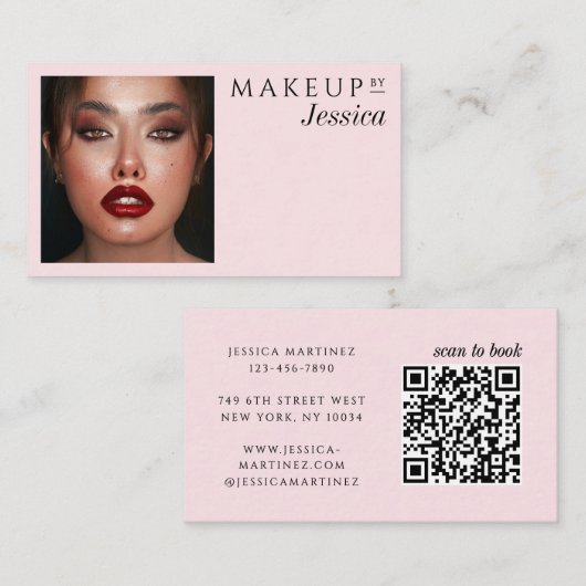Elegant Photo Typography Blush Pink QR Code Makeup Visitenkarte (Vorne/Hinten)
