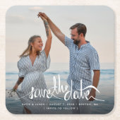 Elegant Photo Unique Wedding Save the Date Rechteckiger Pappuntersetzer (Vorderseite)