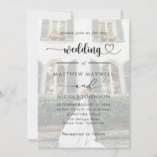 Elegant Photo Wedding Invitation Customizable Einladung (Vorderseite)
