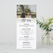 Elegant Photo Wedding Menu with Modern Script Menükarte (Stehend Vorderseite)